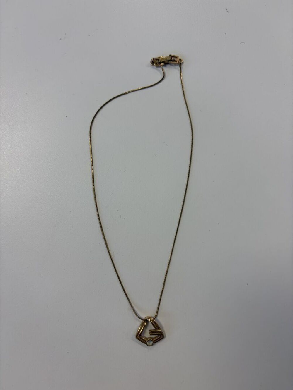 Givenchy Vintage Gold Tone G Logo Rhinestone Pendant Necklace